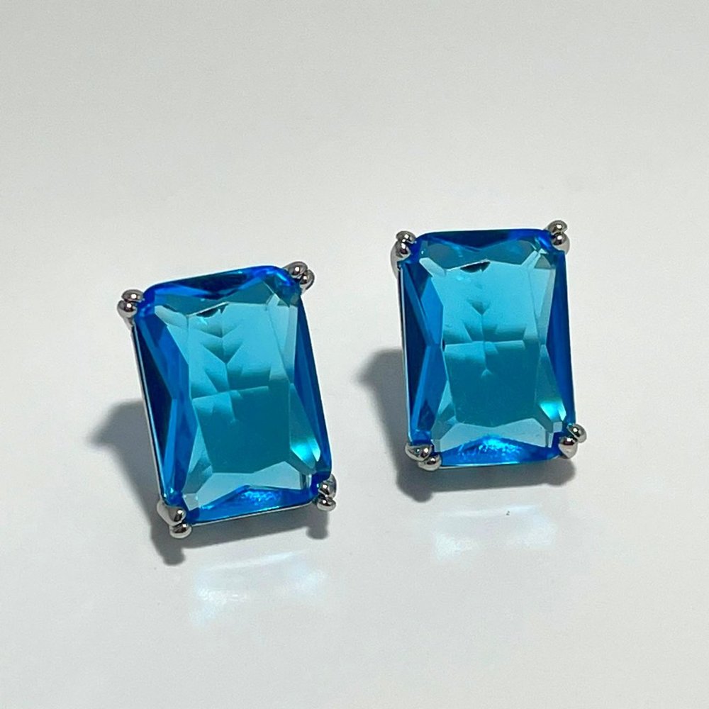 NEW Blue crystal square shape big stud earrings